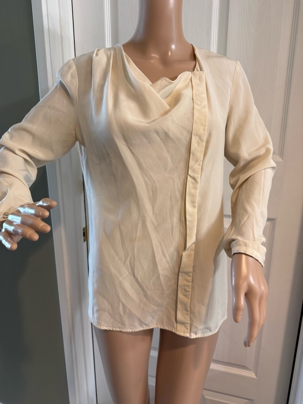 Vintage 90s Classiques Entier Silk Cream Blouse Top XS Asymmetrical Luxury